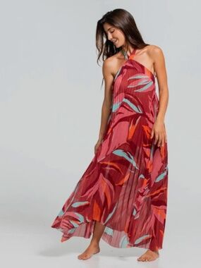 Cosita Linda Rainforest Radiance Halter Pleated Dress S